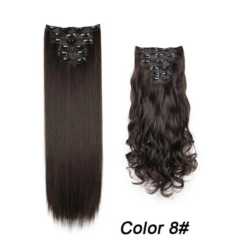 6Pcs/Set 16 Clips Hair Extension Black Long Straight Natural Hair Ombre Hairpiece Heat Resistant Fiber For Women Hairstyle Kpop