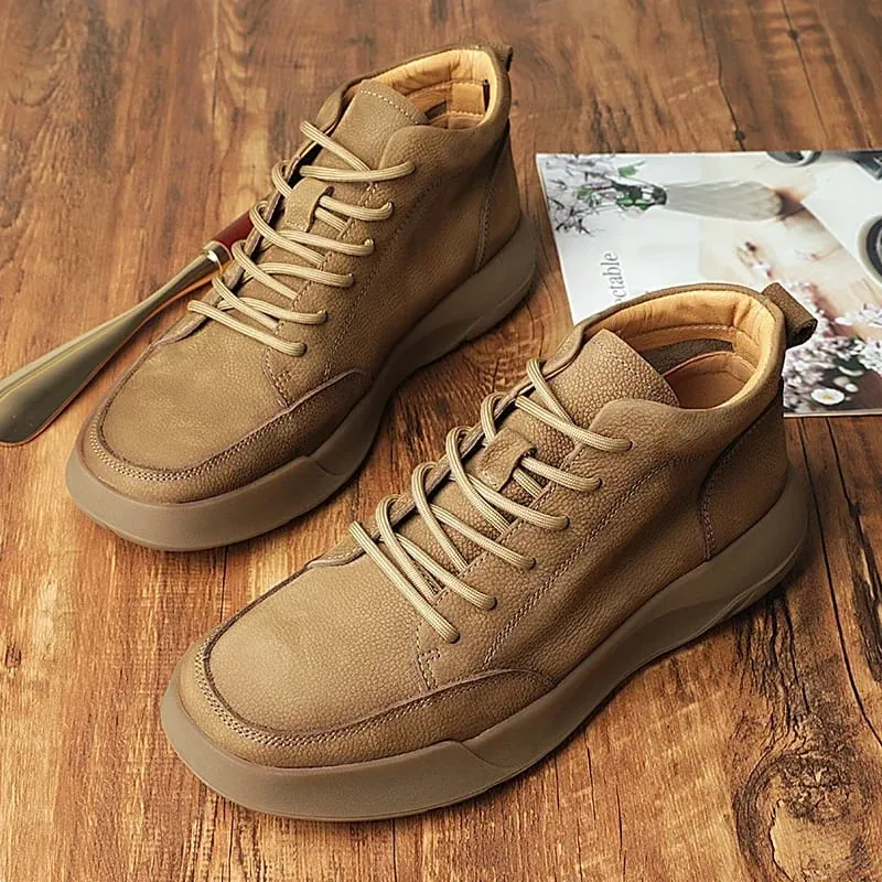 Italian 2025New Arrival Genuine Leather Mens Antiskid Walking Shoe Outdoor Thick Bottom Sneakers Casual Leather Minimalist Shoes