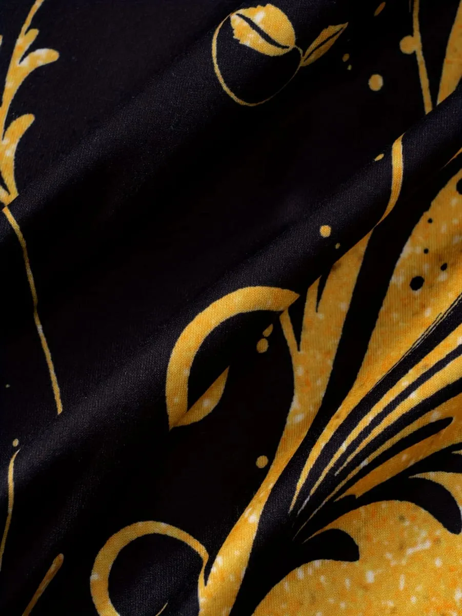 Printed Design black and gold short-sleeved T-shirt dress