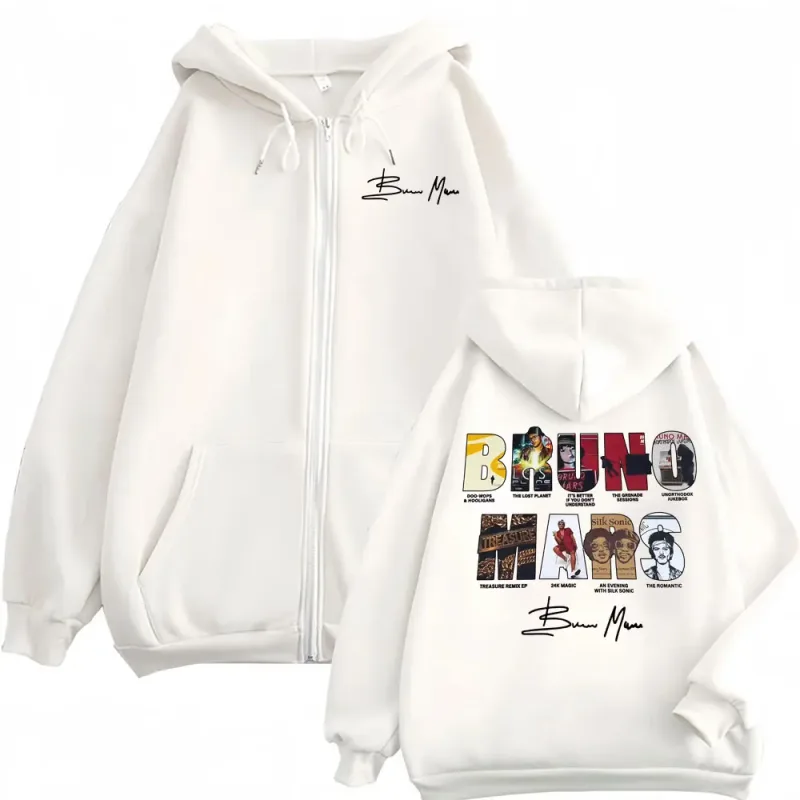 Bruno Mars The Romantic 2026 Album Cover Zip Up Hoodies Men Women Fashion Vintage Jacket Sweatshirt Fleece Cozy Zipper Pullovers