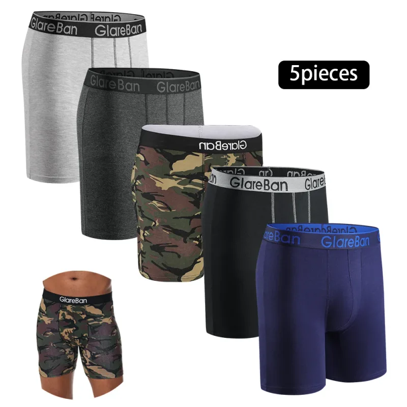 5pcs Set Mid-Long Cotton Boxer Shorts Men Underwear Male Underpants for Men Homme Boxershorts Slips Soft Panties Brand Briefs