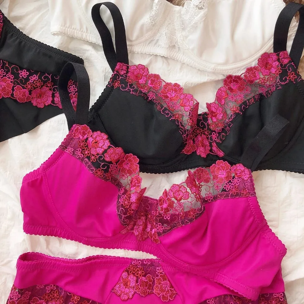 French Lace Flowers Embroidery Bra Set for Women Ultra Thin Lingerie Sexy Underwire Push Up Bras Plus Size BCDEFG Cup Underwear