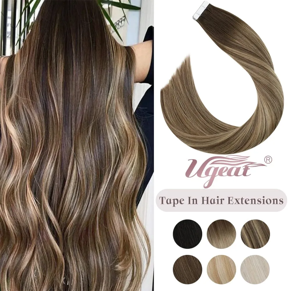[Low Price] Ugeat Tape in Hair Extensions Human Hair Real Human Hair Extensions Tape in Hair 50G
