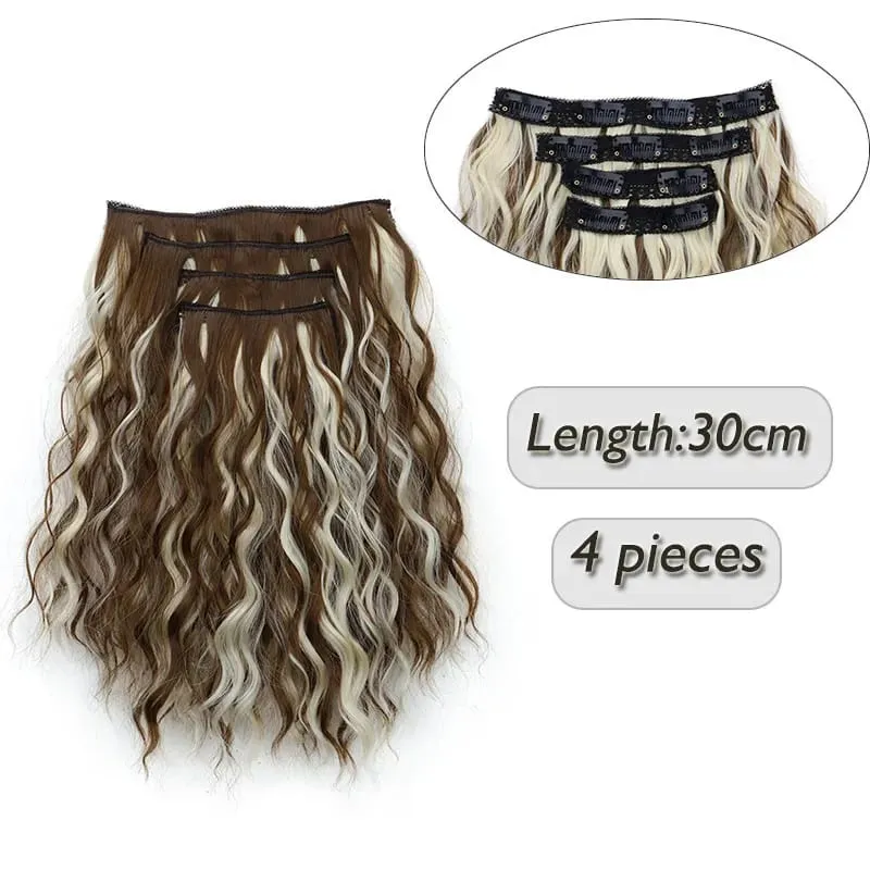 4 Pieces/Set Synthetic Clip In Hair Extensions Short Water Ripple Hair Pieces Soft Fluffy Curly Wig Fashion Hair Accessories