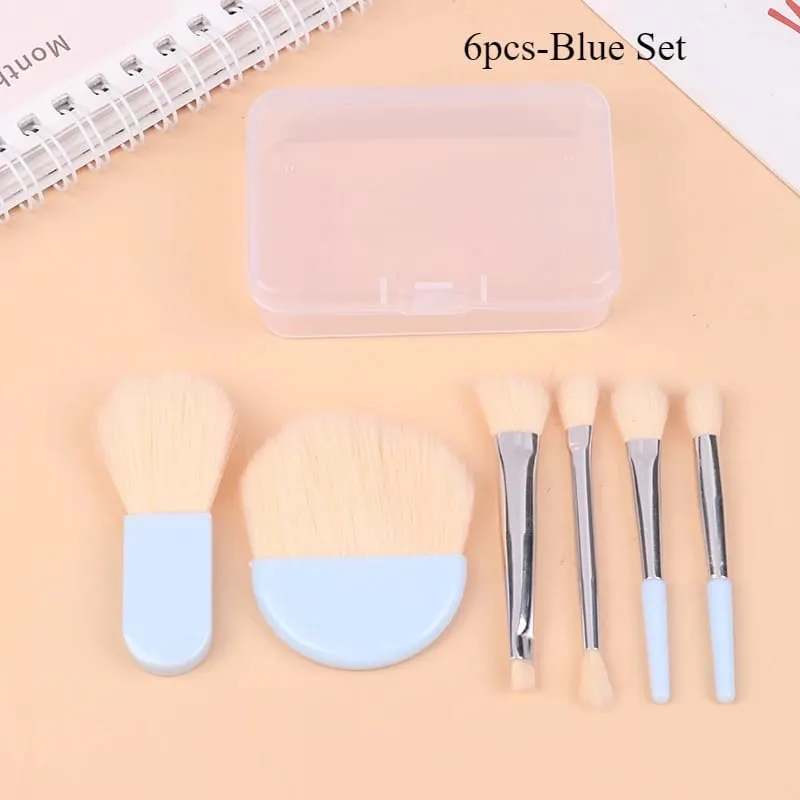 6Pcs Mini Travel Makeup Brushes Set with Clear Box Portable Cosmetic Powder Foundation Blush Blending Concealer Make Up Brushes