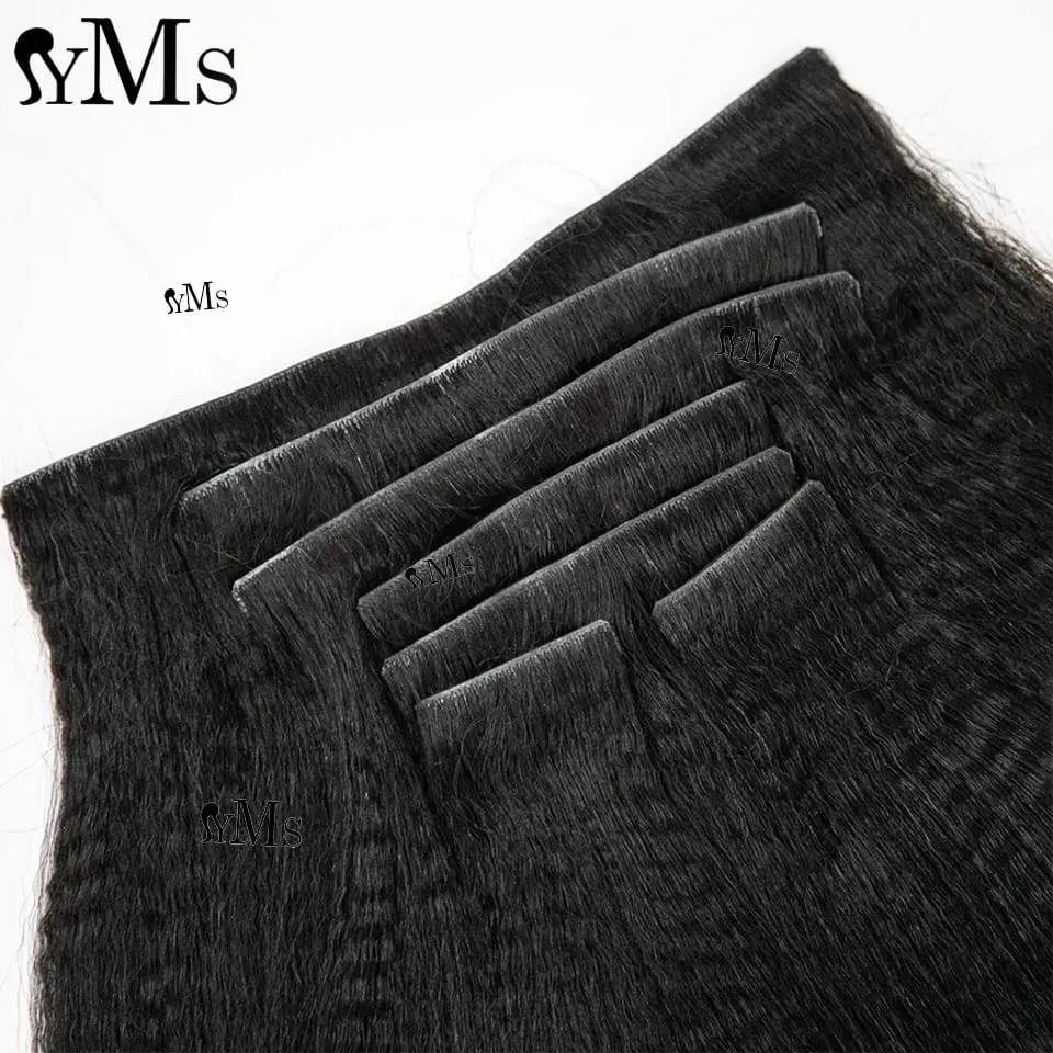 Invisible Edge Clip In Hair Extensions Yaki Straight Human Hair YMS Invisible Seamless PU Clip In Human Hair Extension Skin Weft
