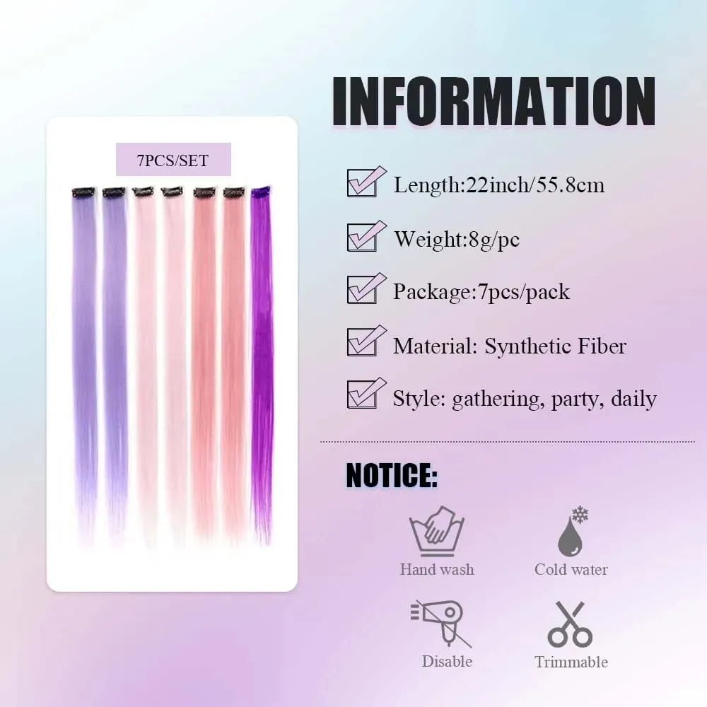 7 PCS Rainbow Colors Colored Hair Extensions Candy Color Hairpieces For Women Highlight Colorful Straight ClipIn Hair extension
