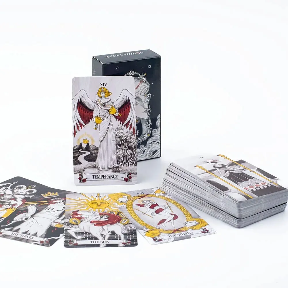 Secret Mirror Tarot Cards 10.3*6Cm Feminine Art Tarot In Rich Symbolism with Monochrome Realm:Black White Red Gold
