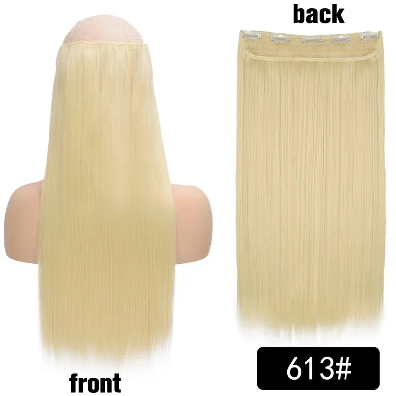 Longo reto encaracolado uma peça 5 clipes clip-in extensões 22 Polegada penteados resistentes ao calor cor mistura loira pedaço de cabelo para mulher
