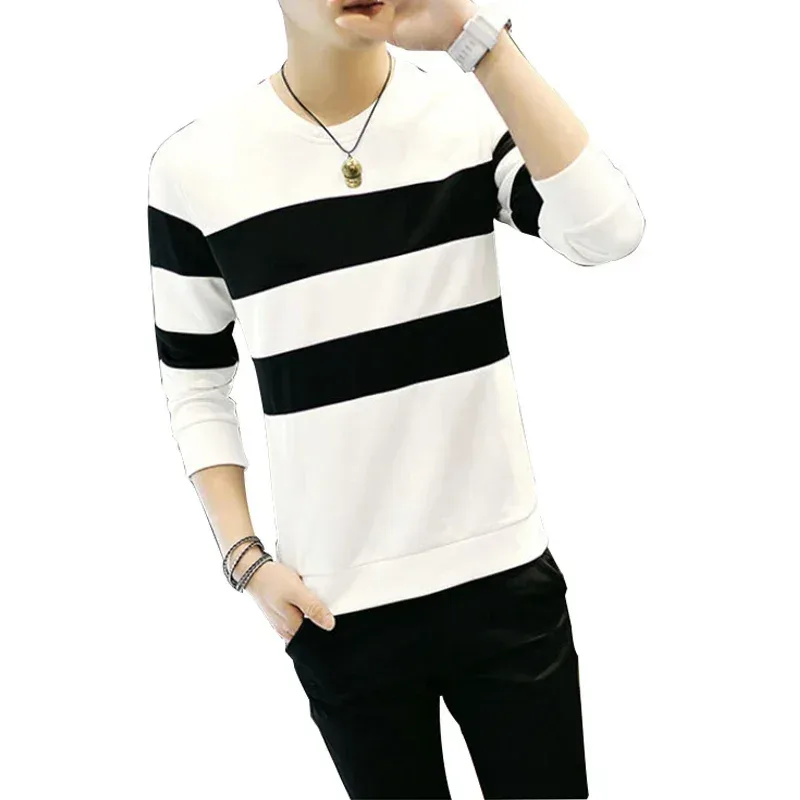 Sudaderas a rayas blancas y negras para hombre, sudaderas de manga larga para primavera y otoño, chándal ajustado, Jersey, ropa con capucha, 2025