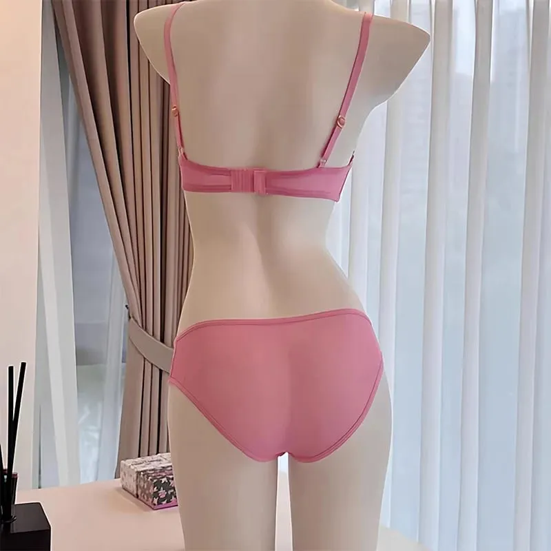 Spring/Summer Sexy Sweetheart Black Butterfly Embroidered Pink Bra With Steel Rim Thickened For Small Breasts Women Bra Set