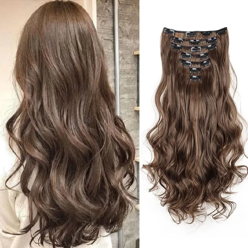 20Inch Synthetic Long Curly Clip In Hair Extensions Heat Resistant Fluffy Hairpiece for Women Daily Party Use