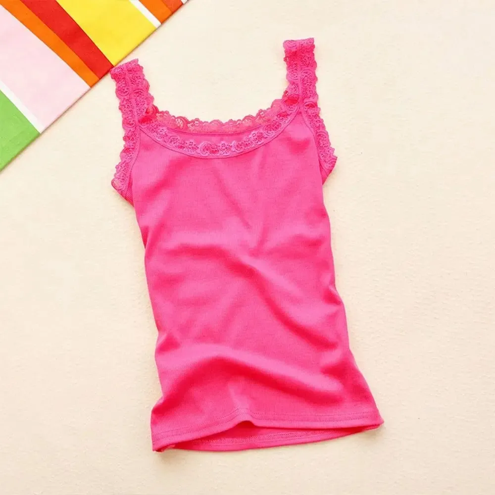 Casual U Neck Summer Tank Tops Slim Underwear Fitted Tops Camisoles Sleeveless Lace Top for Women