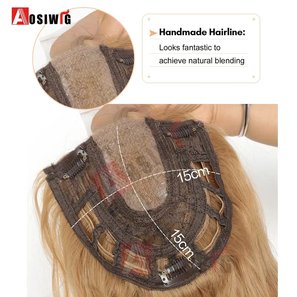 22 Inch Long Wavy Synthetic Hair Topper For Women Clip In Hairpiece Crown Hair Extension With Base Cover Thinning Hair Add Volum