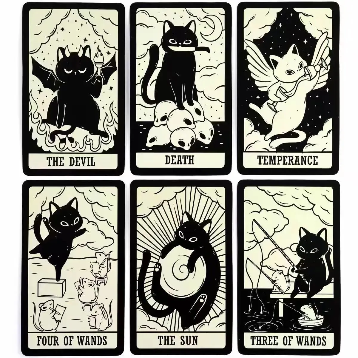 Kitten Tarot Cards 78PCS Black Cat Deck Oracle Divination Witchcraft Cute Animal Tarot For Beginners Spirituality Board Game Gif