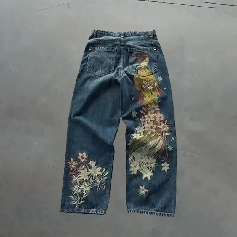 Y2K Baggy Jeans men vintage Embroidered high quality denim fabric American style jeans Gothic streetwear Hip Hop wide leg pants