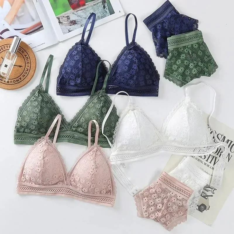 Women's Lace Bra Sets Seamless Underwear Backless Vest Sexy Padded Bralette Lingerie Ultrathin Bra & Brief Sets Female Intimates