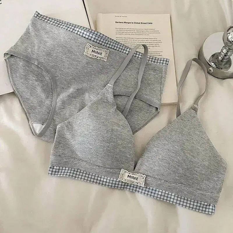 Hot Sale Summer Sweet Modal Cotton Bra Set Ladies Wirefree Support Lift Gathering Anti-Sagging Large Cup Slim Soft Daily Wear