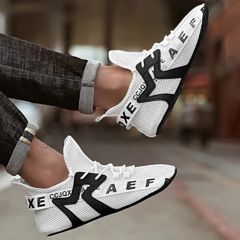 Vita Sneakers Herr Högtopp Bekvämt ventilerande Mesh Fritidsskor Strumpor Skor Stor storlek 47 Utomhus promenadskor för män