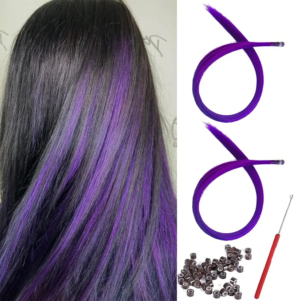 20 Strands Synthetic I-Tip Fusion Hair Extensions Party Colors 16" Straight Heat Resistant Highlight Feather Hairpieces Festival