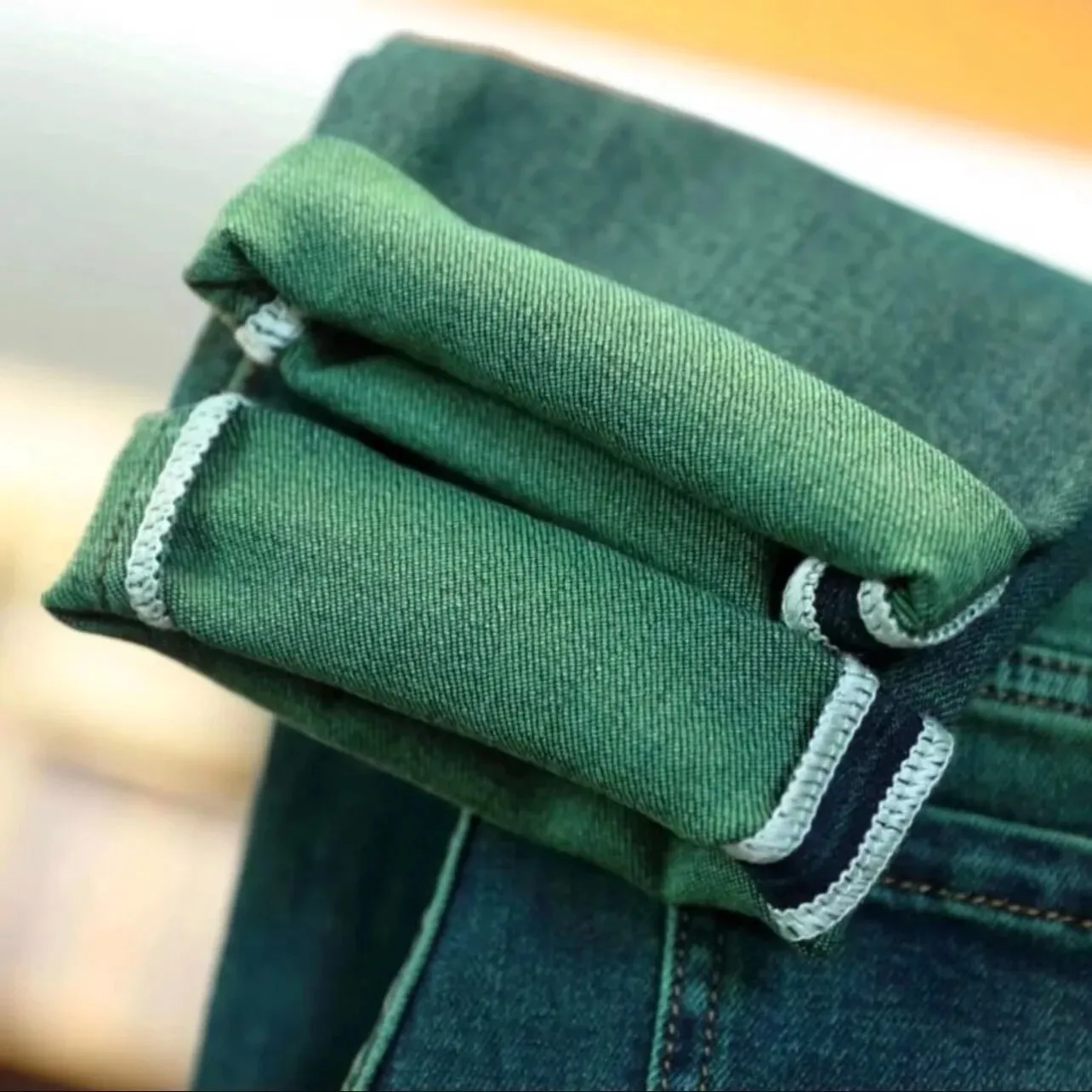 Men's Green Water Ghost Jeans Slim Fit Small Feet High Quality Gradient Color Daily Casual Youth Suitable for All Seasons
