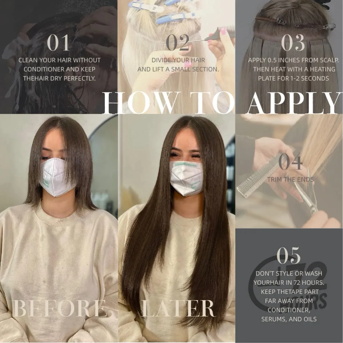 26Inch 10pcs Synthetic Tape In Straight Hair Extensions Seamless Invisible Adhesive Mixed Colord Tape In Hair Extensions For Eve