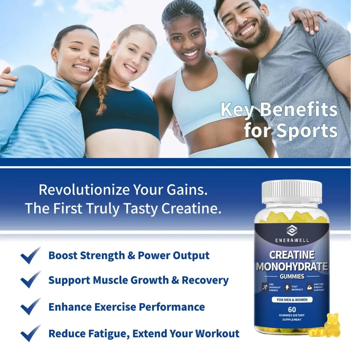 Creatine Monohydrate Gummies Dietary Supplement Supports Workout Recovery Maintenance of Lean Muscle Mass Supports Athletic Performance
