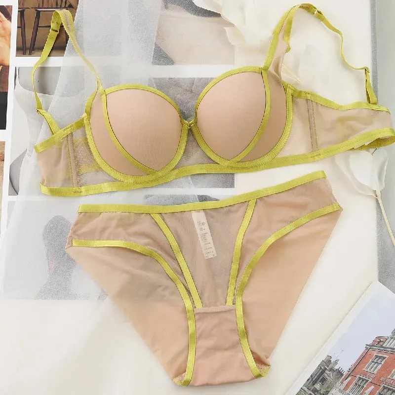 2026 novo 5 contraste cor meia xícara engrossar push up lingerie conjuntos para mulher roupa interior sexy tamanho grande 75-85 bcd moda sutiã calcinha