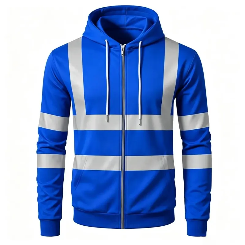 Autumn Fashion Men Drawstring Hooded Top 3D Printed Stripe Full Zip Sweatshirt Outdoor Casual Safety Work Outerwear Hoodie