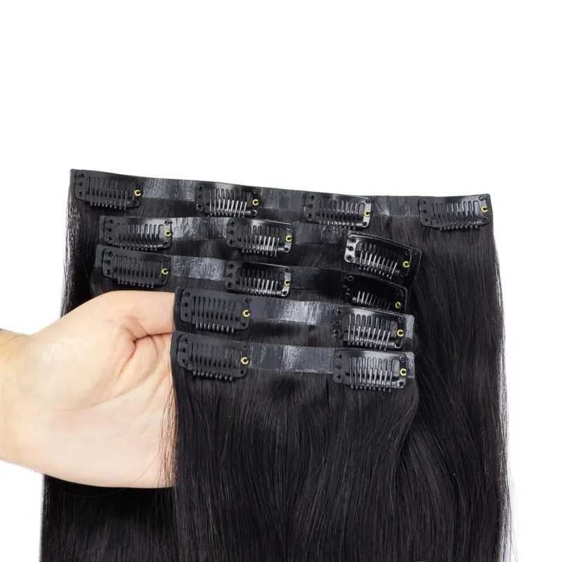 Invisible Thick PU Clip in Hair Extensions Real Human Hair Straight Remy Hair Clip in Hair Extensions 7pcs for Women Daily Use