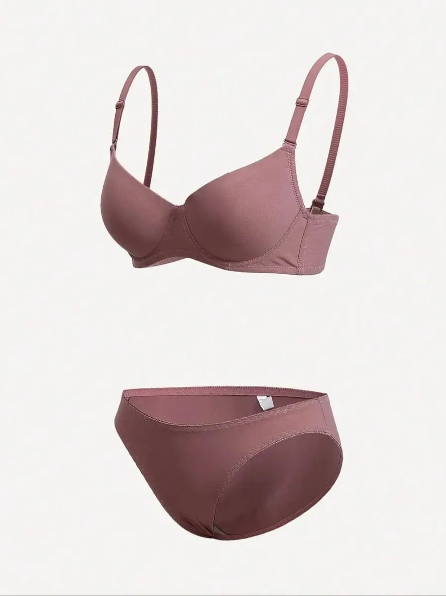 Viomisha 솔리드 Underwire 란제리 세트 여성은 강철 반지와 브래지어를 밀어 패션 여성 속옷 팬티 매일 브래지어 세트 — image 3
