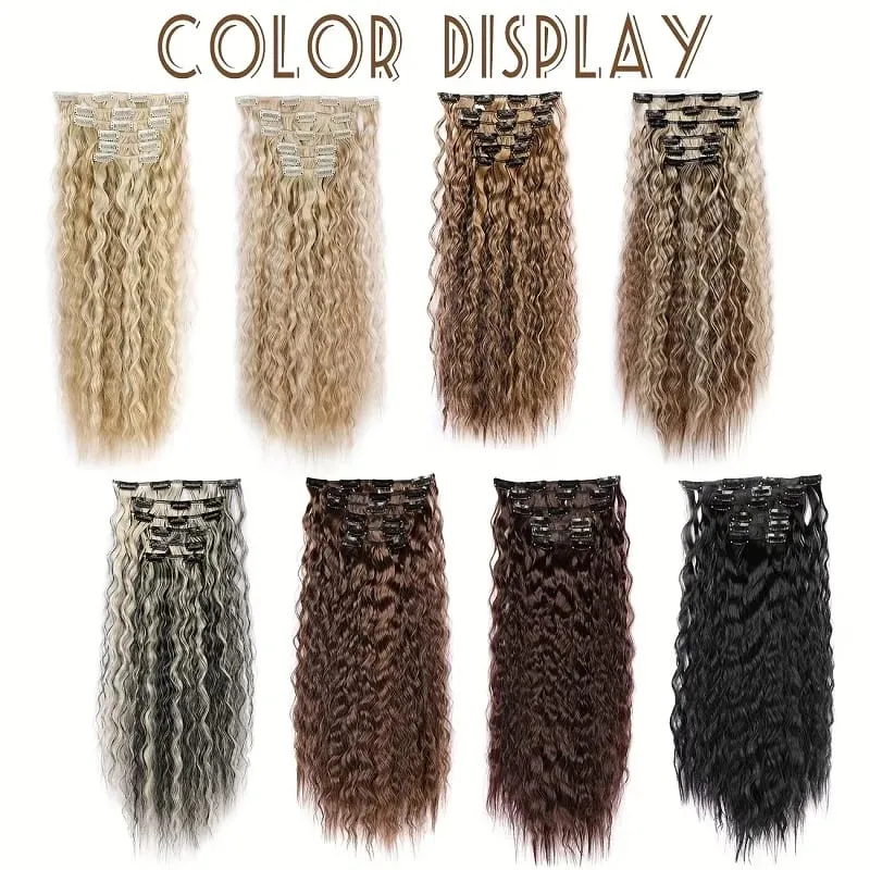22Inch Synthetic Long Kinky Curly Hair Extension 6pcs/set Clip in Fluffy Hairpiece for Women Daily Use