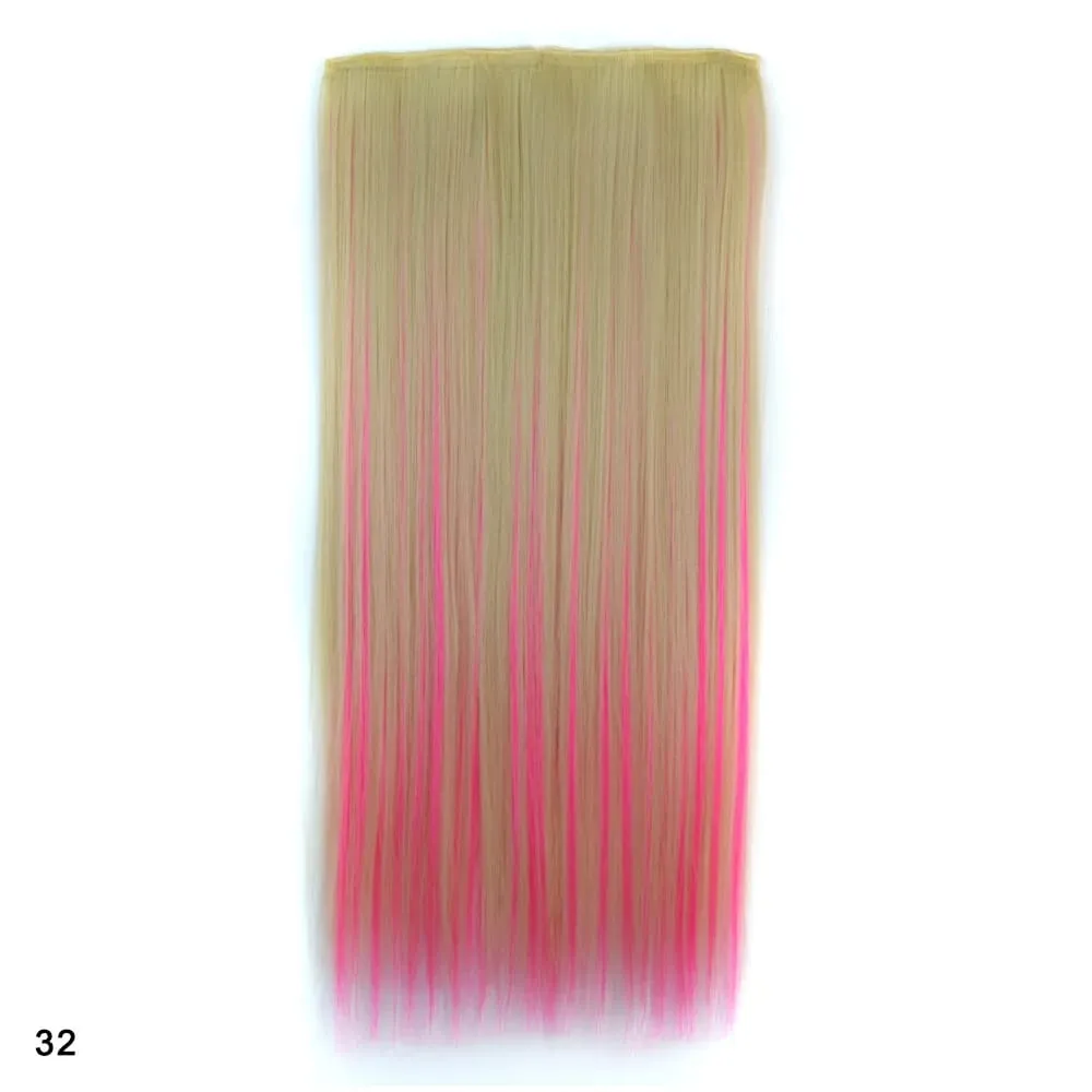 Zolin grampo de cabelo reto na extensão do cabelo arco-íris colorido ombre cor uma peça com 5 clipes sintético cosplay hairpieces