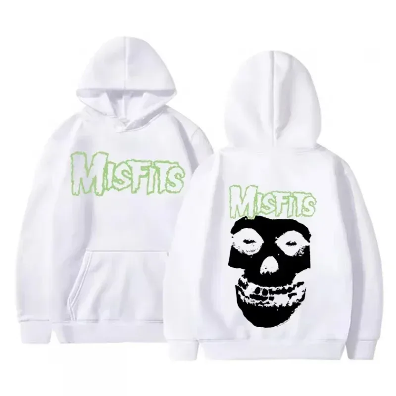 2026 Horror Punk Bizarre Skull Print Hoodie Men's Gothic Retro Loose Fleece Cotton Hoodie Rock Style Pullover Unisex