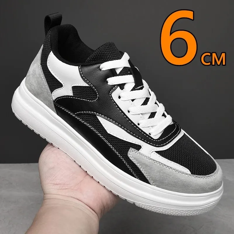 6cm Height Increase Shoes Unisex Genuine Leather & Mesh Breathable Lightweight Casual Sneakers Comfortable Elevator Footwear