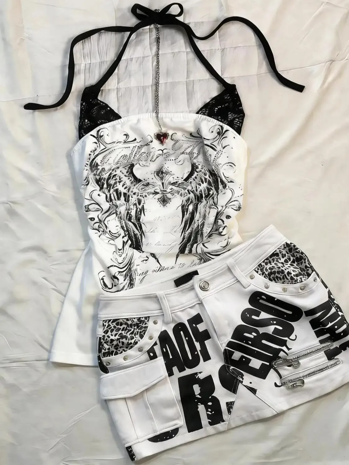 American Vintage Y2K Halter Crop Top Women Sleeveless Vest Punk Printed Casual Subculture Summer Slim Street Tank Tops