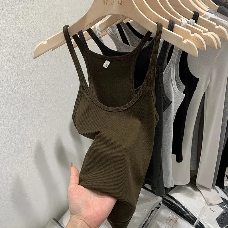 Layering Outerwear Tees 2026 Summer Y2K Hot Girl Knitted Ribbed Women Camis Figure Flattering Sleeveless Tank Top