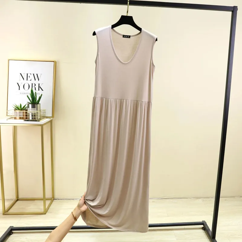 Plus Size L bis 6XL Damenkleid Modal Ärmelloses Tankkleid Plissiertes Schlafkleid Mittellange Taillenschlankungskleider Lockere Homewear — image 13