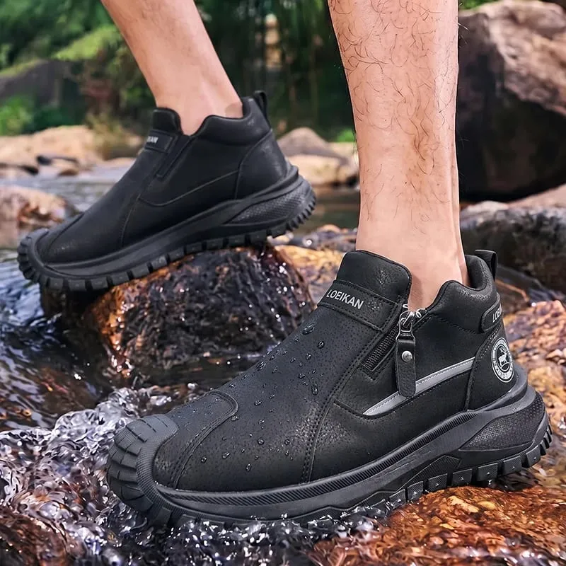 Men Casual Slip‑On Ankle Shoes Side Zipper Design Thick Non‑Slip Sole Fashion Daily Wear Male Sneakers