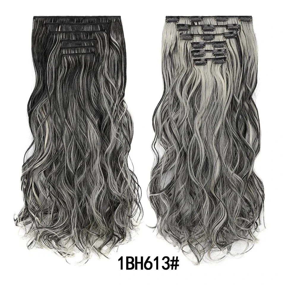 Women 20 Inches Wavy Curly Full Head 6 Separate Pieces Heat Resistance Synthetic Hair Clip in Hair Extensions