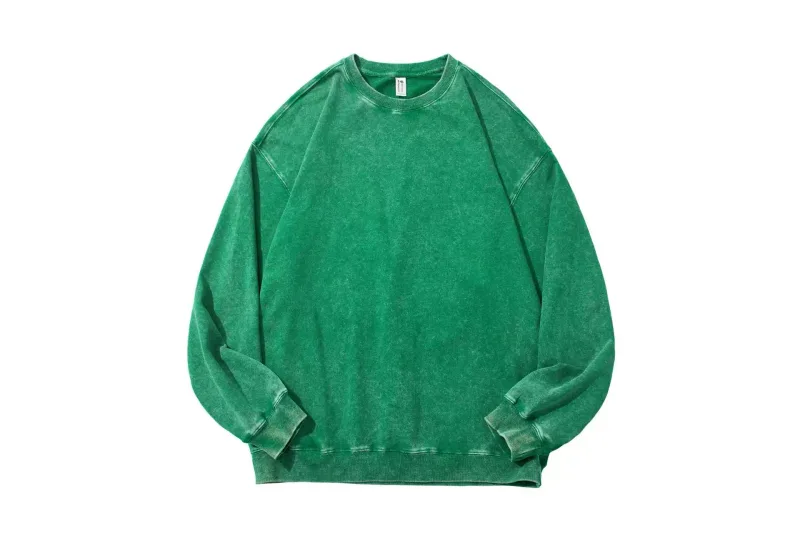 Extra-Large 100% Pure Cotton 350g Round-Neck Hoodie Washed-Out Retro Wax-Printed Snowflake Crewneck Sweater Casual Distressed