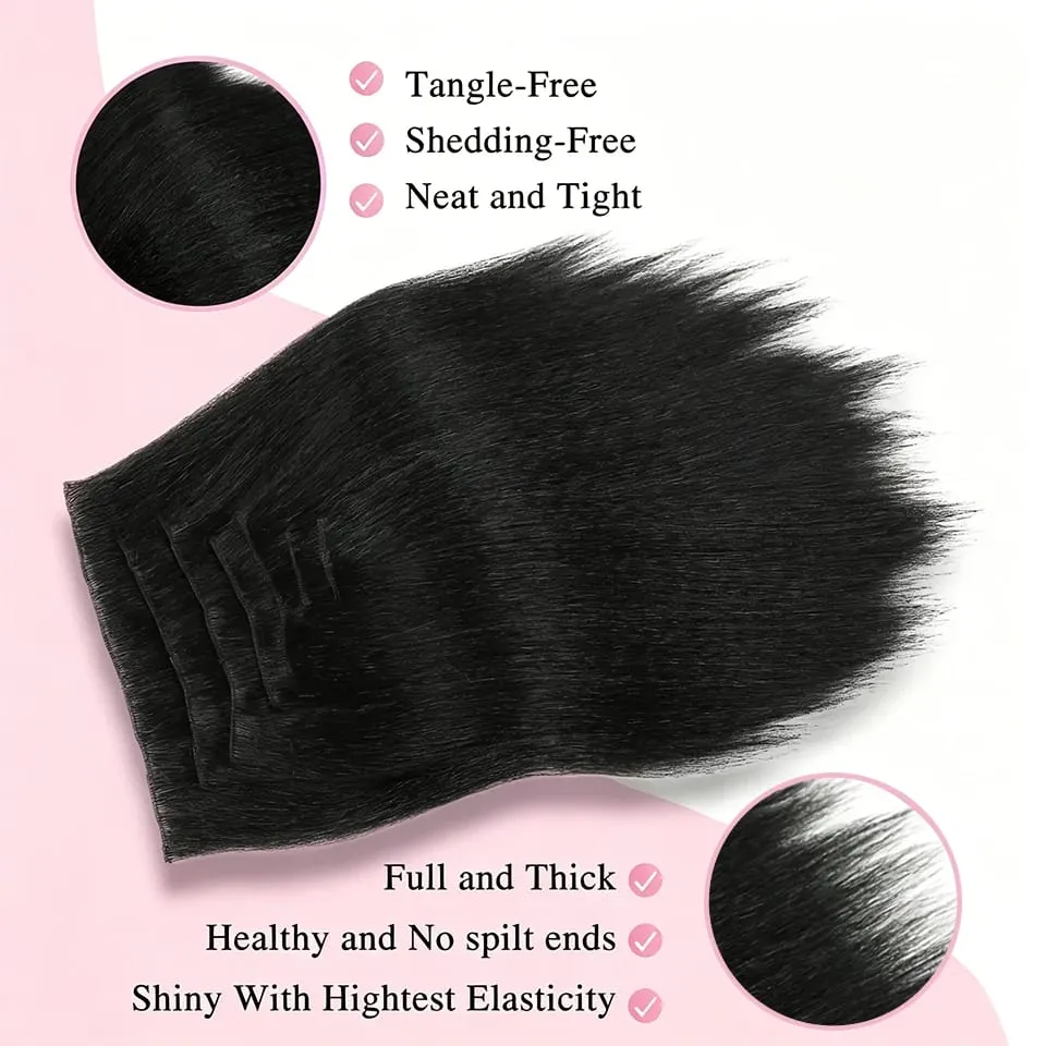 Yaki Straight Clip In Hair Extensions Synthetic Hairpiece For Women 7 Pcs Long Kinky Straight Soft Thick Hair Extensions