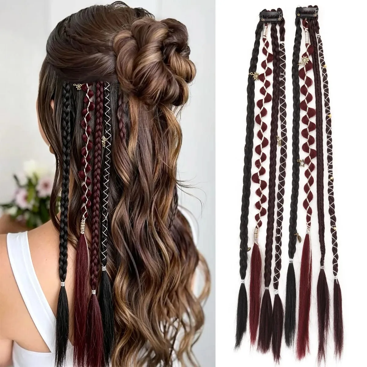 20 Inches Bohemia Clip in Hair Extensions Handmade Synthetic Weaving Clip-on Long Braid Fairy Hair Synthetic Hair Extensions