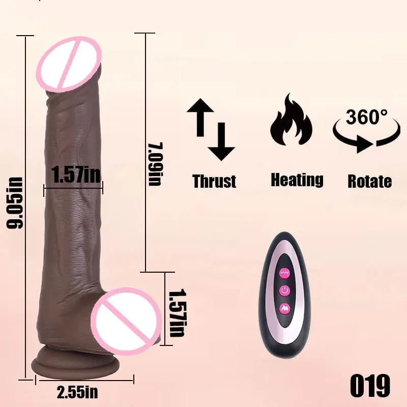 Thrusting Black Realistic Penis Dildo Male Dick Telescopic Rotating Heating G Spot Clitoral Anal Stimulation Vibrator Sex Toy