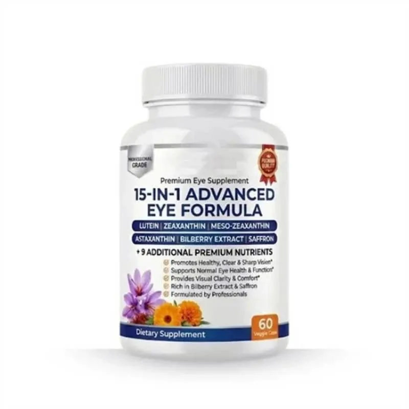 Lutein Zeaxanthin Astaxanthin Capsules with Bilberry Saffron Daily Eye Nutrition Supplement for Adults 60 Veg Capsules