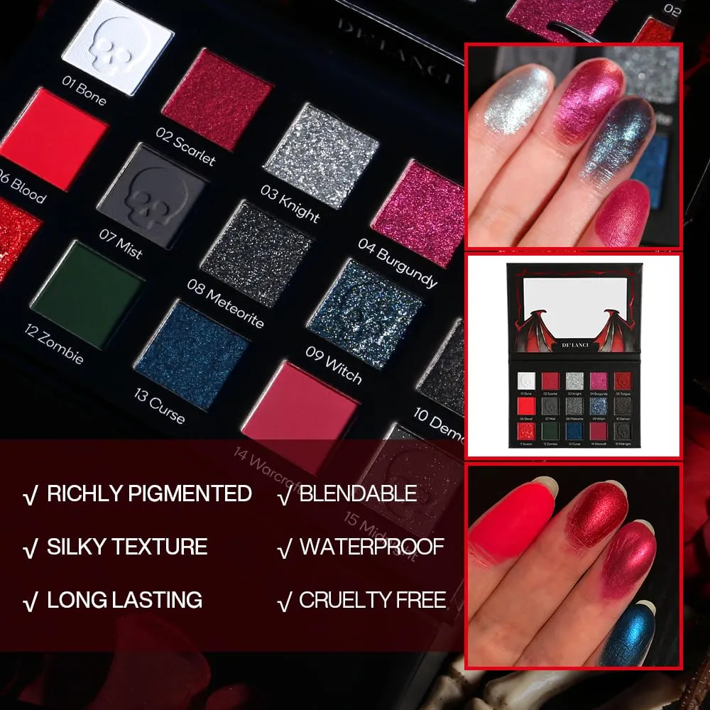 15 Colors Eyeshadow Palette Matte Shimmer Glitter Red Black Goth Eye Shadow Pallet for Halloween Lasting Eye Makeup