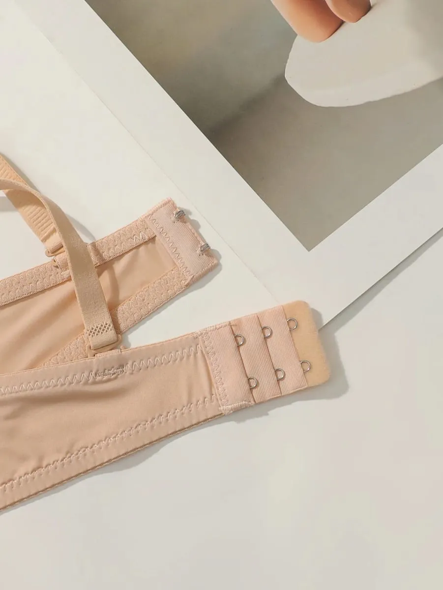 New Solid Color Daily 2-piece Women's Underwear Set 3/4 Cup Paired with Sexy Thongs Simple and Comfortable Lingerie
