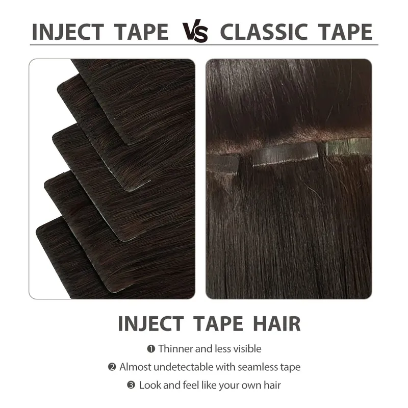 Invisible Tape In Extensions Emberi Haj Seamless Pu Skin Weft Injektált hajhosszabbítók Kézzel kötött ragasztók Tape-Ins 10db/csomag