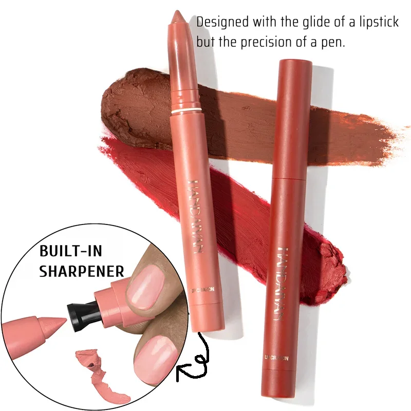 Lápis de veludo fosco para lábios, 6 cores, nude, vermelho escuro, sexy, batom à prova d'água, longa duração, renderização de cores, cosméticos de beleza para lábios