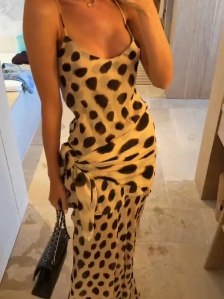 Fashion Slip Dress Animal Print V-neck Ruched Drawstring Sexy Maxi Women Dresses Beach Vacation Stylish Summer Party Outfit 2026